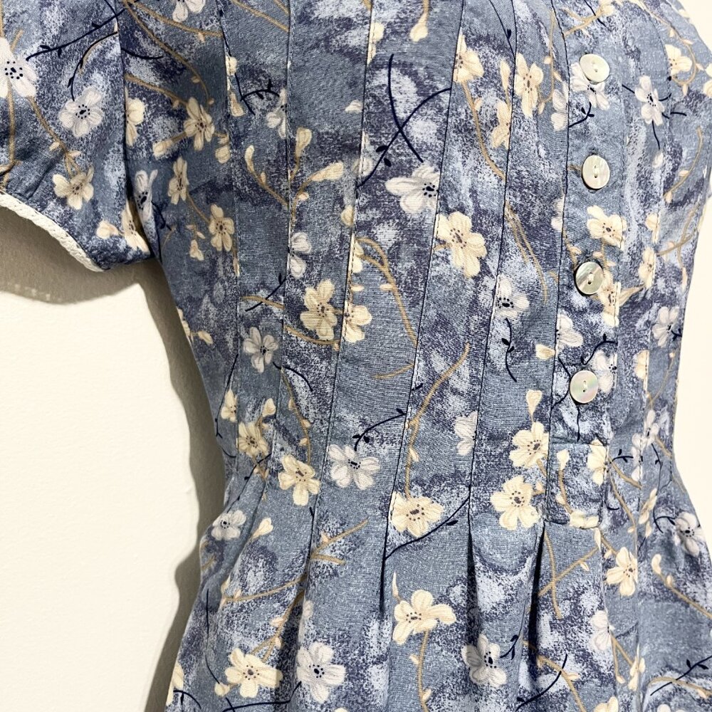 Womens Vintage Cottagecore Floral Maxi Dress 12 Prairie Pastoral Tie Back Modest - Picture 6 of 9